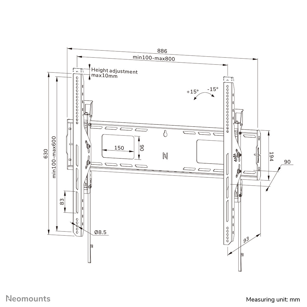 Neomounts WL35-750BL18 – Wandhalterung, neigbar, für 43–98", VESA 100×100–800×600, bis 125 kg, schwarz