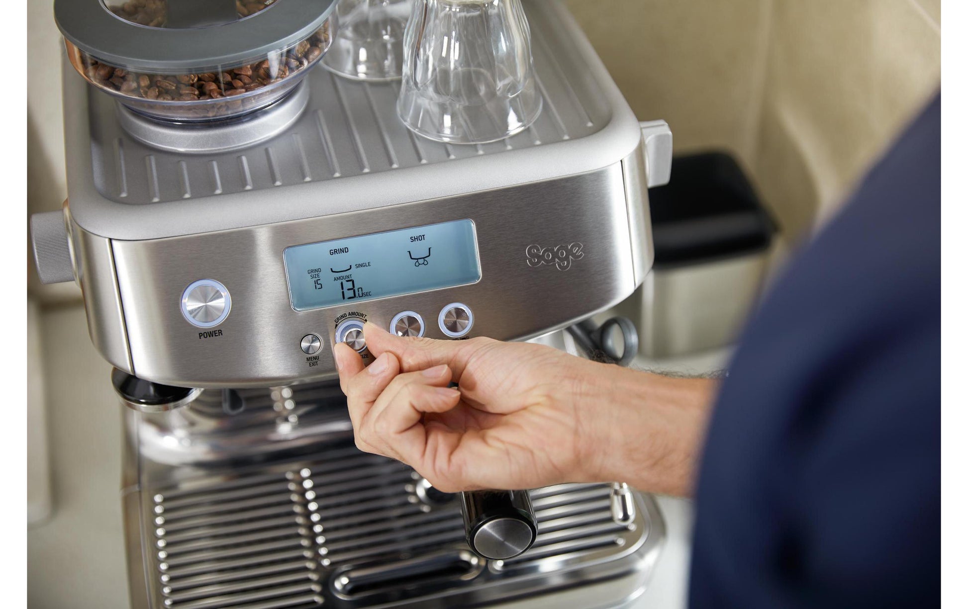 Sage Barista Pro Espressomaschine (Siebträger) – 9 bar, 2 l, Milchaufschäumer, Silber