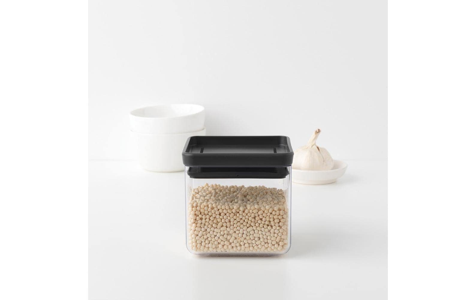 Brabantia Vorratsdose 700 ml, 11 × 11 × 10,5 cm, Kunststoff/Silikon, transparent/schwarz
