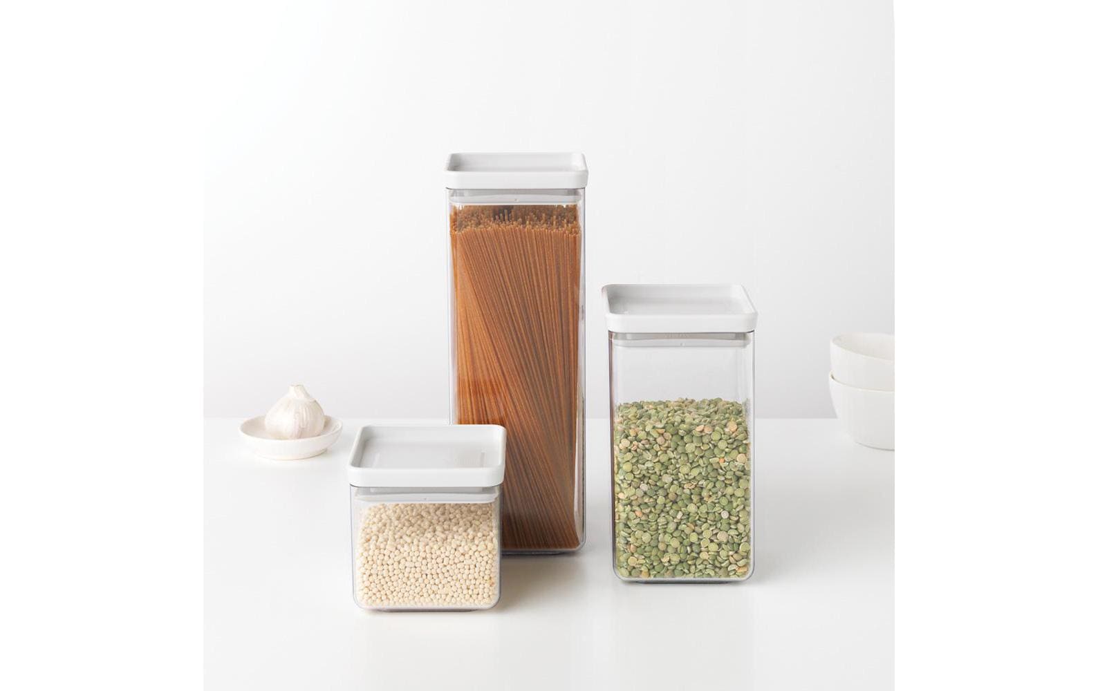 Brabantia Vorratsdose 700 ml, 11 × 11 × 10,5 cm, Kunststoff/Silikon, Transparent/Weiss