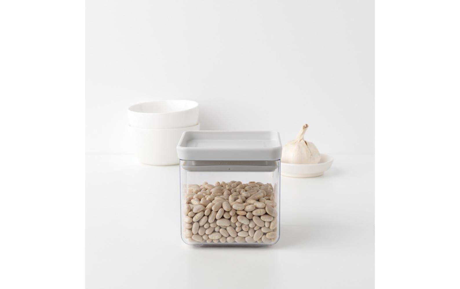 Brabantia Vorratsdose 700 ml, 11 × 11 × 10,5 cm, Kunststoff/Silikon, Transparent/Weiss