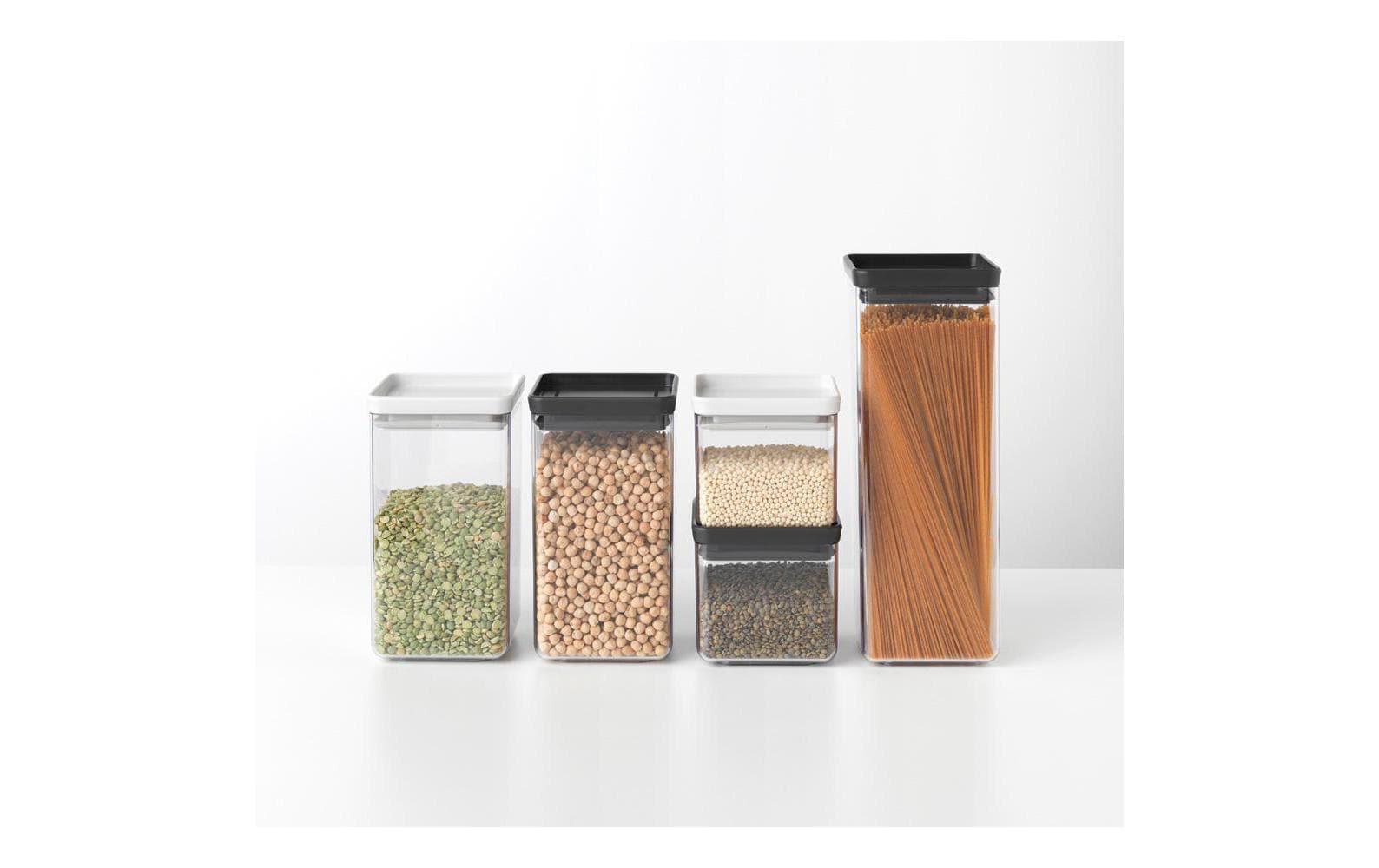 Brabantia Vorratsdose 1,6 l, 11 × 11 × 20 cm, Kunststoff/Silikon, transparent/schwarz