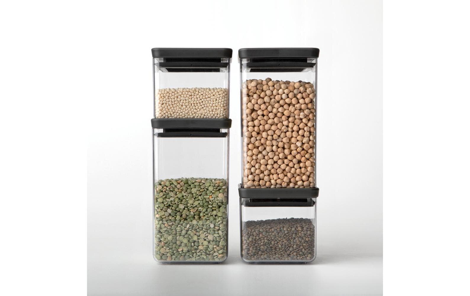 Brabantia Vorratsdose 1,6 l, 11 × 11 × 20 cm, Kunststoff/Silikon, transparent/schwarz