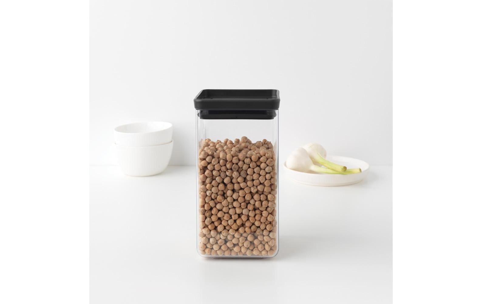 Brabantia Vorratsdose 1,6 l, 11 × 11 × 20 cm, Kunststoff/Silikon, transparent/schwarz