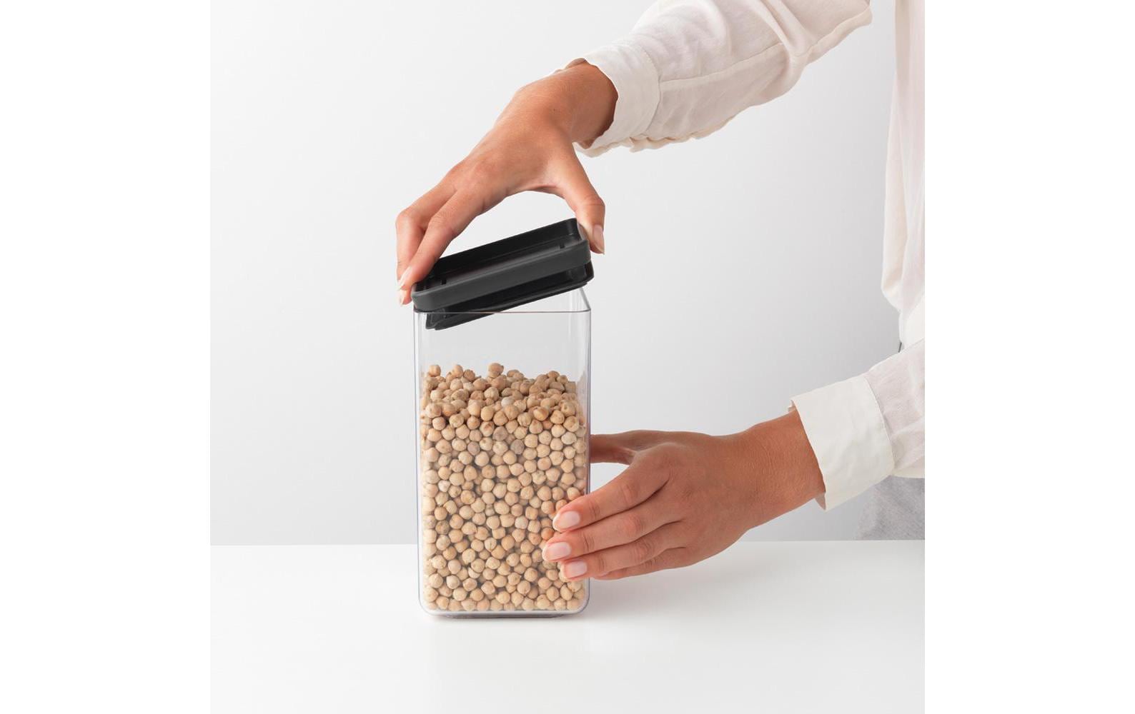 Brabantia Vorratsdose 1,6 l, 11 × 11 × 20 cm, Kunststoff/Silikon, transparent/schwarz