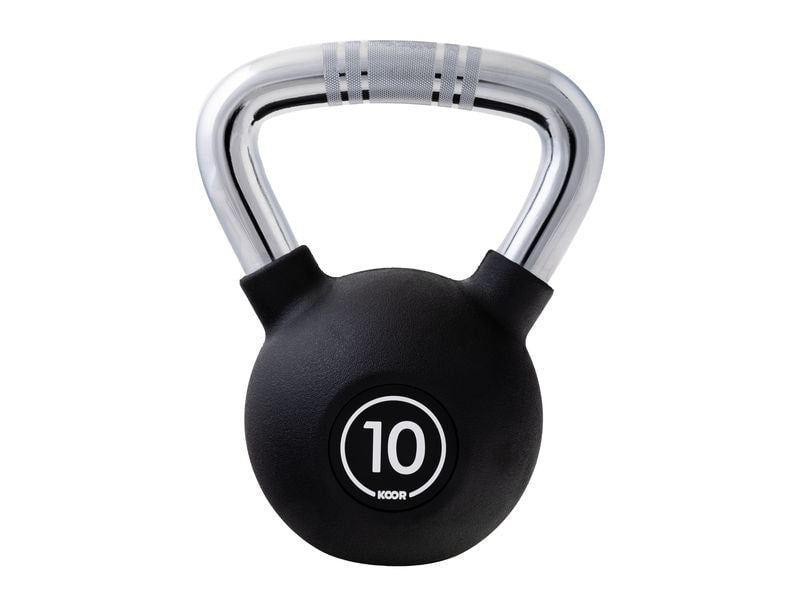 KOOR Kettlebell Standard, F02632, 16,0 cm × 16,0 cm × 24,5 cm, Vinyl, verchromt, Schwarz, 10 kg – 1 Stück