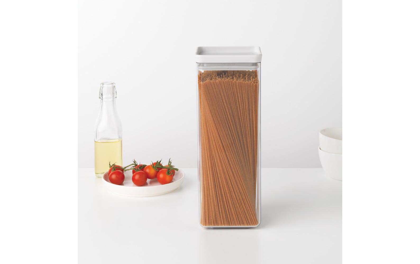 Brabantia Tasty+ – Vorratsdose 2,5 l, 11 × 11 × 29,5 cm, Kunststoff/Silikon, transparent/weiss