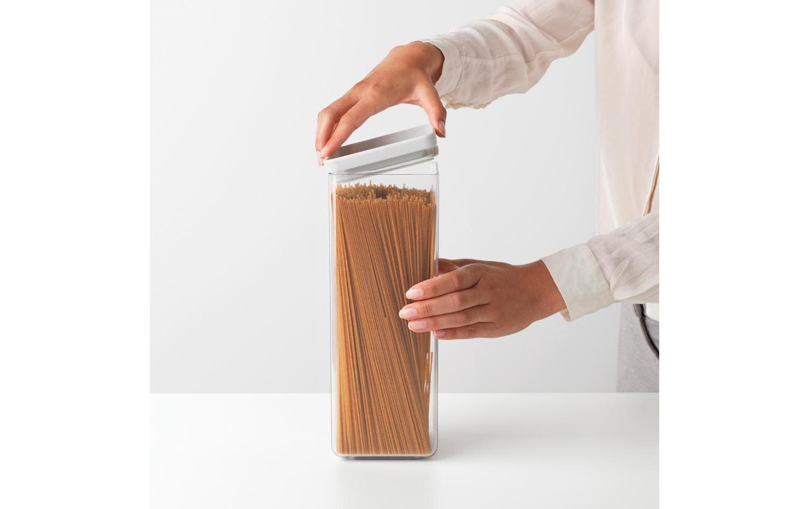 Brabantia Tasty+ – Vorratsdose 2,5 l, 11 × 11 × 29,5 cm, Kunststoff/Silikon, transparent/weiss