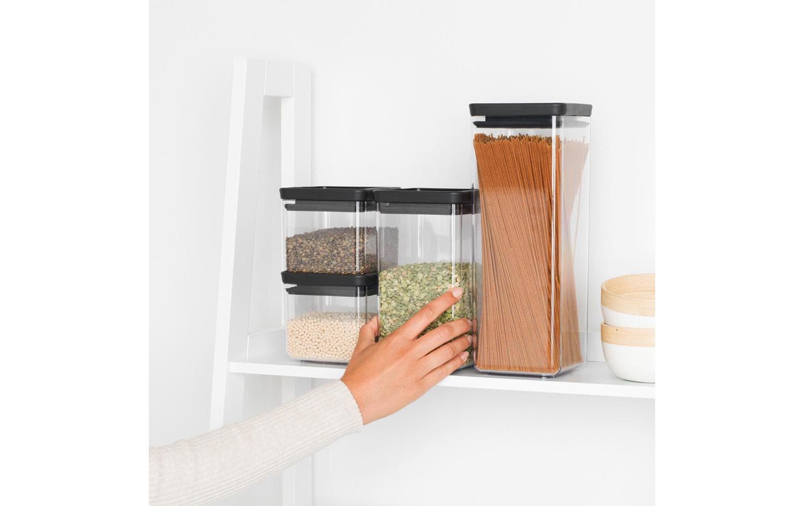 Brabantia Vorratsdose 4er-Set, 4,6 l, Kunststoff/Silikon, luftdicht, transparent/schwarz