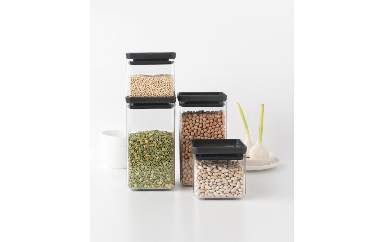 Brabantia Vorratsdose 4er-Set, 4,6 l, Kunststoff/Silikon, luftdicht, transparent/schwarz