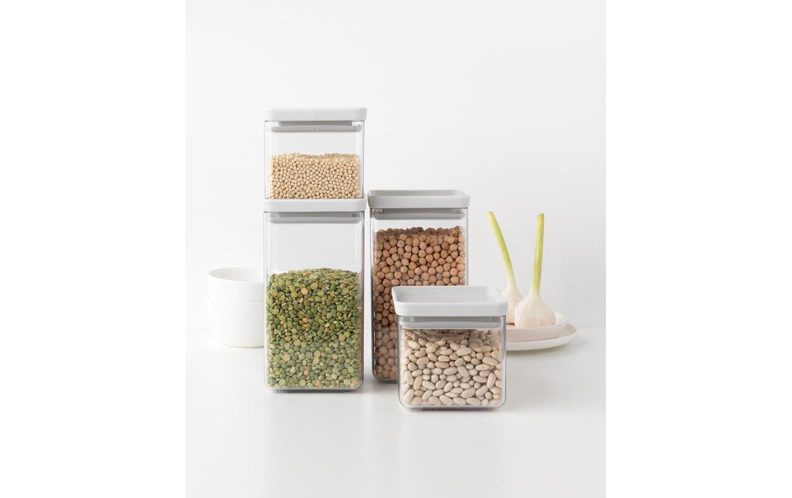 Brabantia Vorratsdose 2×700 ml, 2×1,6 l, Kunststoff/Silikon, Weiss/Transparent, 4er-Set