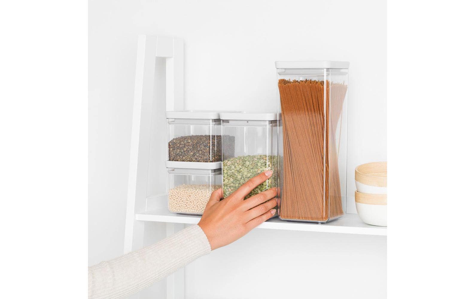 Brabantia Vorratsdose 2×700 ml, 2×1,6 l, Kunststoff/Silikon, Weiss/Transparent, 4er-Set