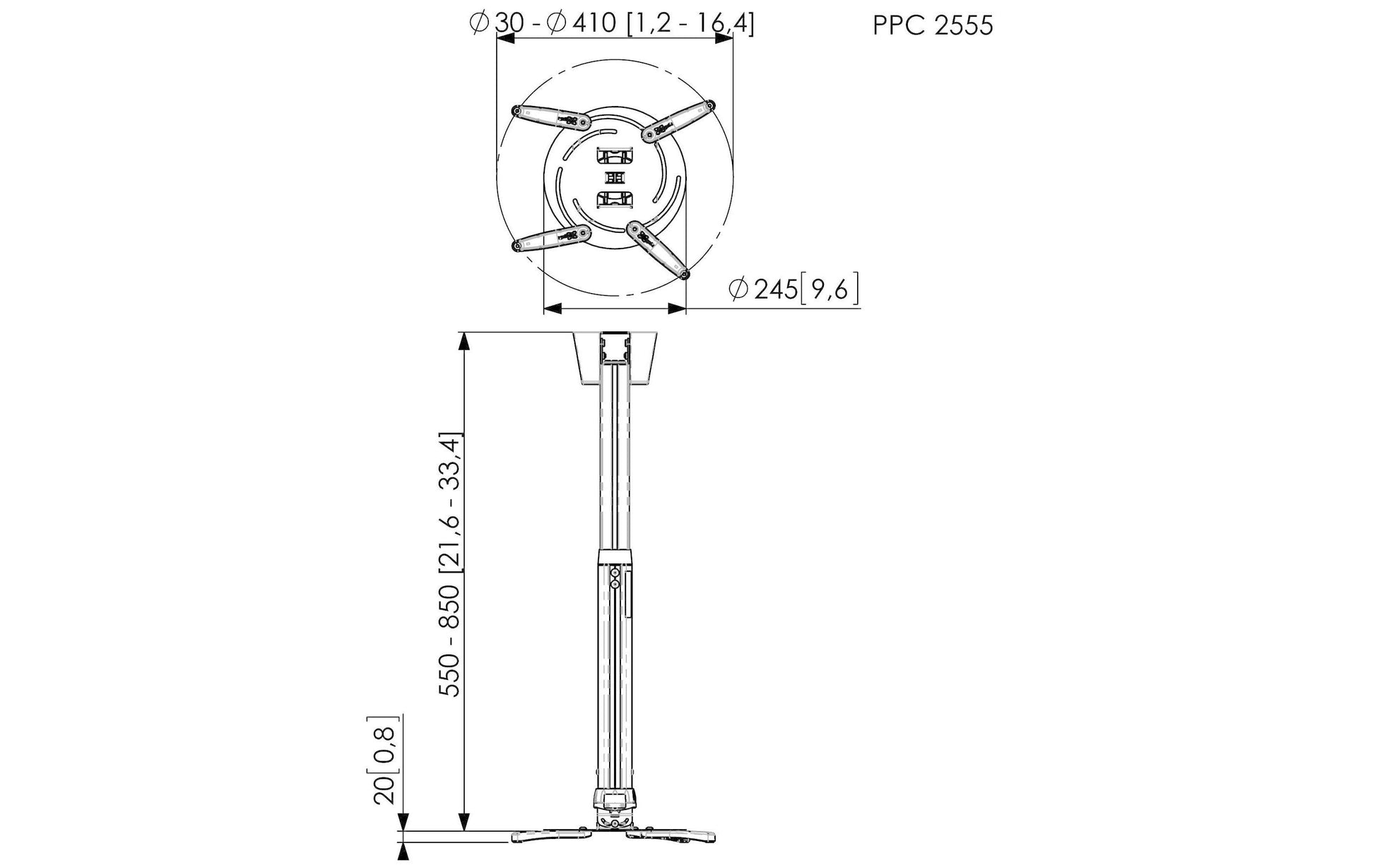 Vogel's PPC 2555 Projektor-Deckenhalterung – 55,0–85,0 cm, 30 kg, silber