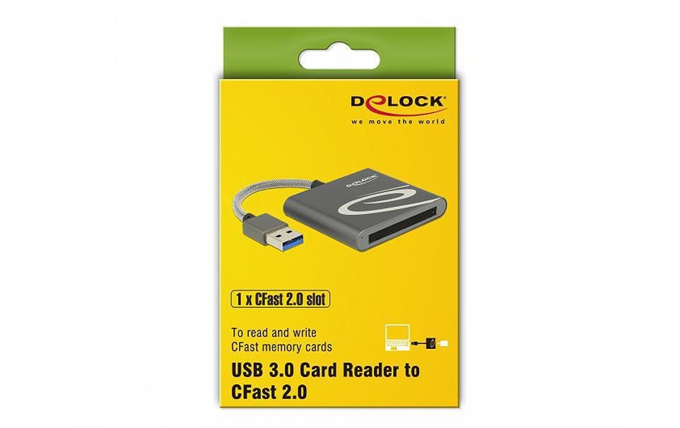 DeLOCK USB-Kartenleser USB 3.2 Gen 1 (5 Gbit/s) – CFast 2.0, XQD – 0,8 m – Aluminiumgehäuse – Grau