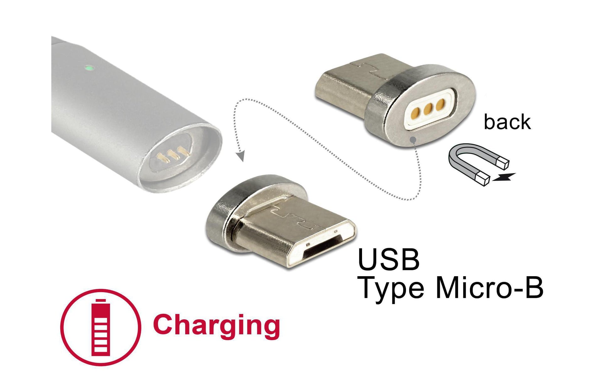 DeLOCK USB-Adapter USB Micro-B auf Magnetanschluss – USB 2.0 (480 Mbit/s) – Silber – für Delock 85705/85725