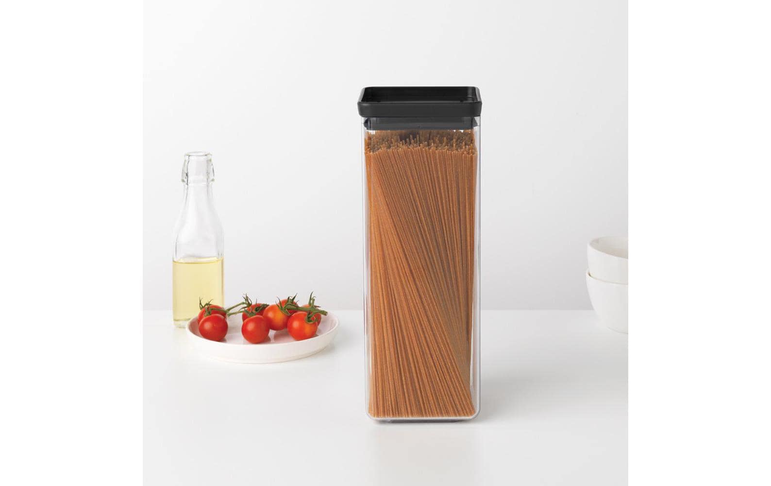 Brabantia Tasty+ – Vorratsdose 2,5 l, 11 × 11 × 29,5 cm, Kunststoff/Silikon, transparent/schwarz