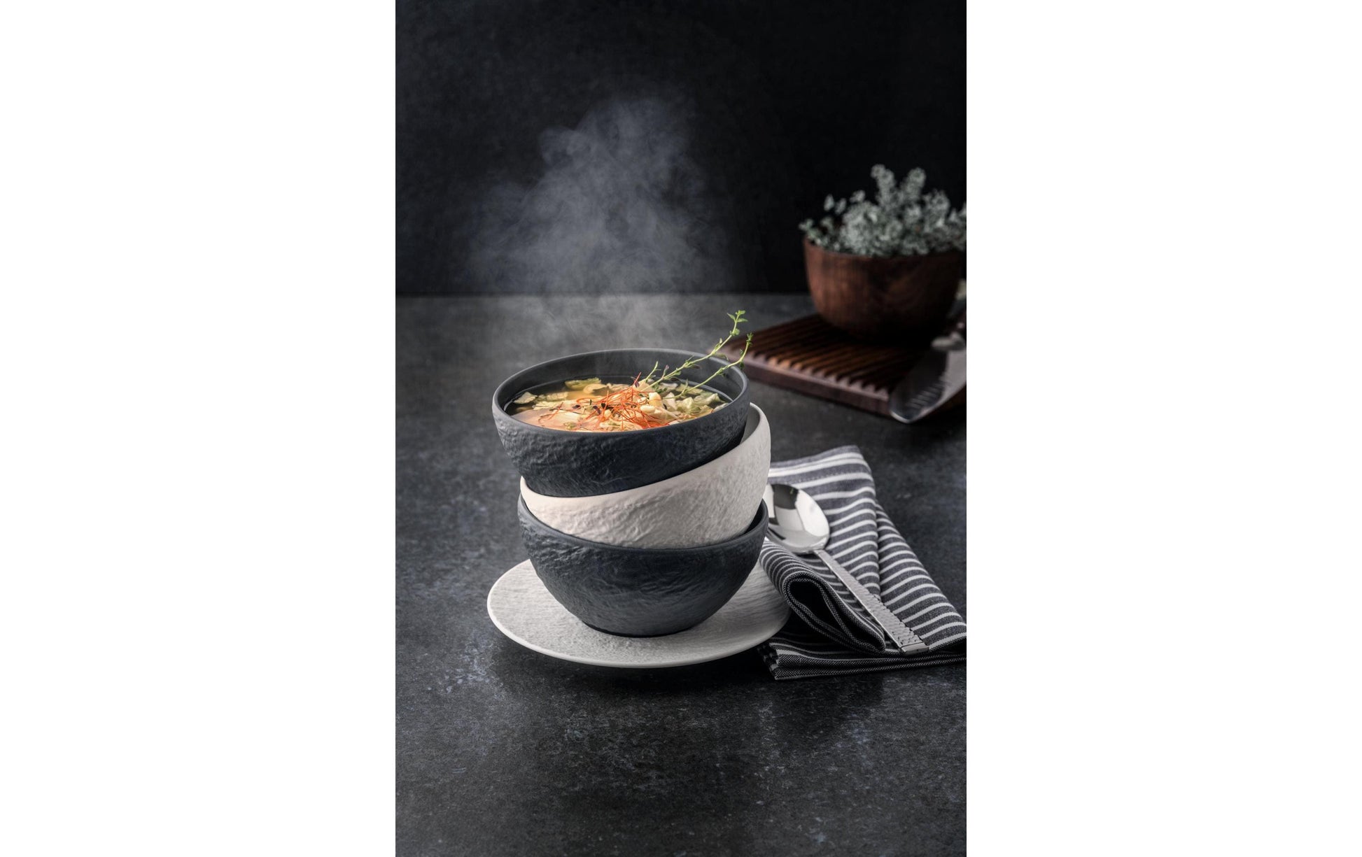 Villeroy & Boch Suppenschüssel – Porzellan, Schwarz, Spülmaschinengeeignet, Mikrowellengeeignet, 4 Stück