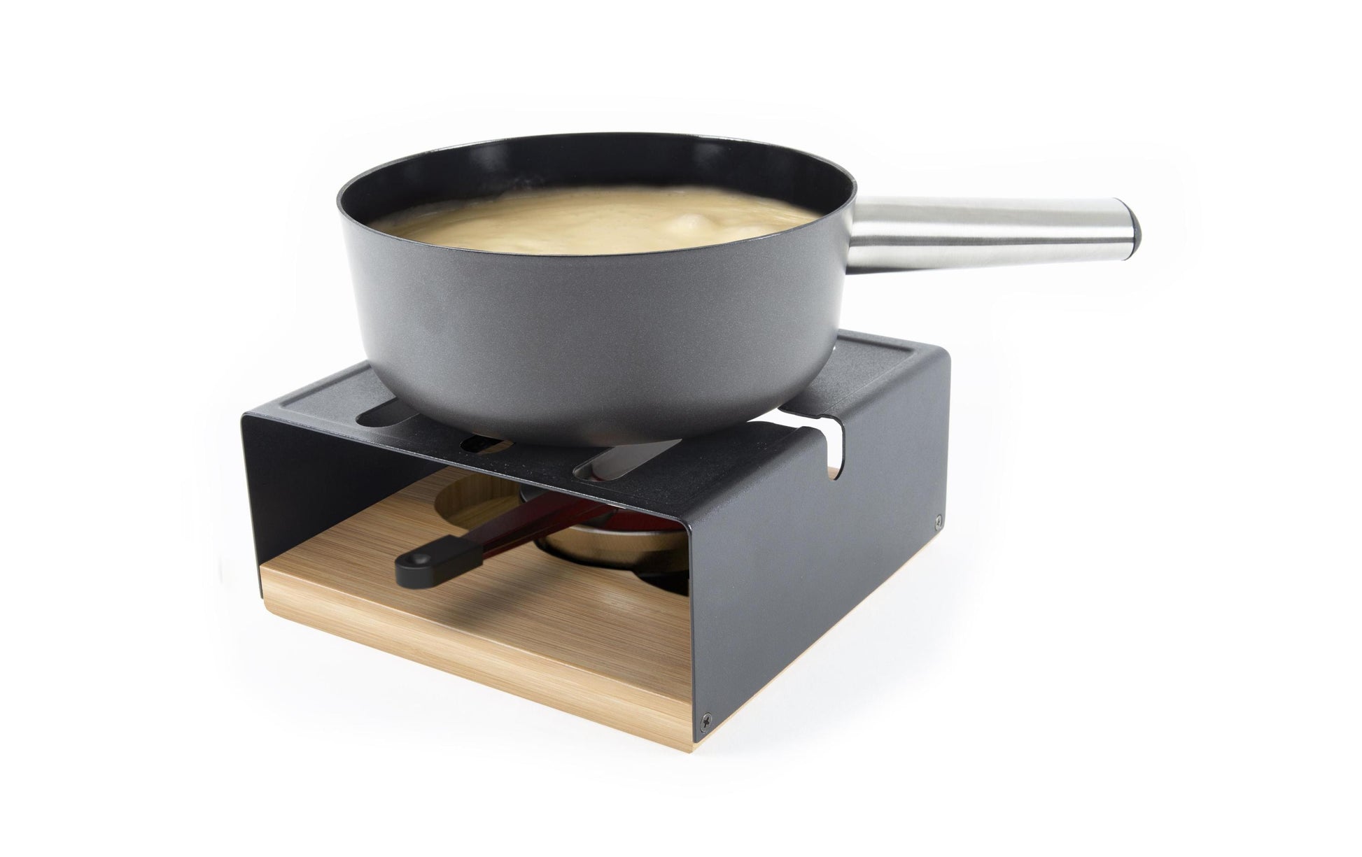 Stöckli Raclette-Grill Multifun – 2 Pastenbrenner, teflonbeschichtet, Metall/Bambusholz – Schwarz/Holz