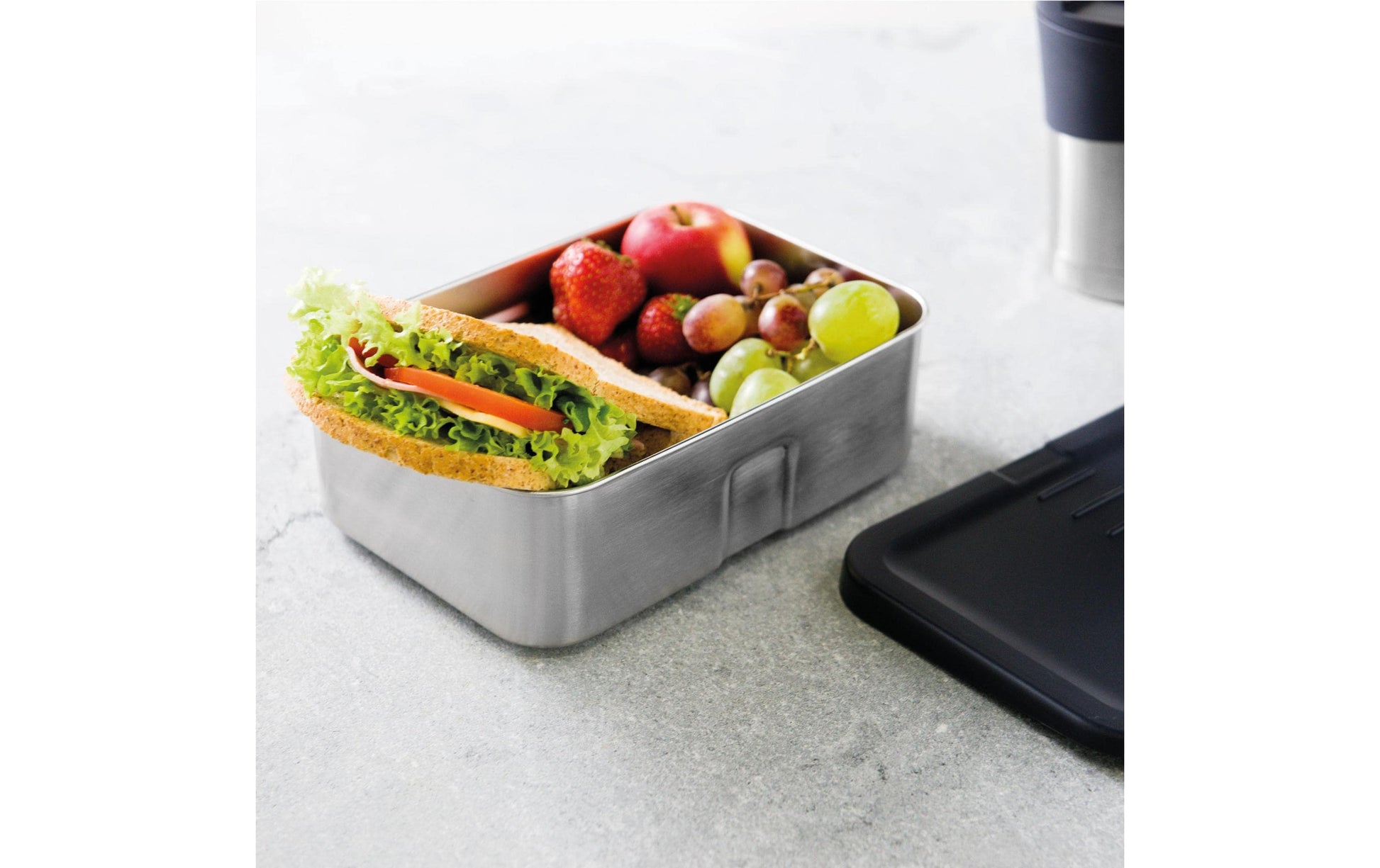 BergHOFF Lunchbox Essentials to Go – 21 × 14,5 × 7 cm, Edelstahl 18/10/Kunststoff, Blau, mit Deckel