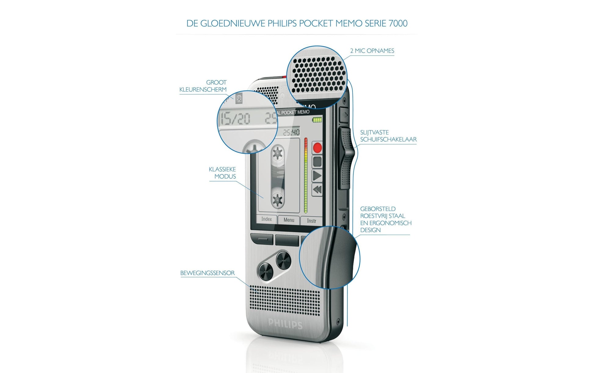 Philips Digital Pocket Memo 7200 – Digitales Diktiergerät – 32 GB, 30 h – Silber