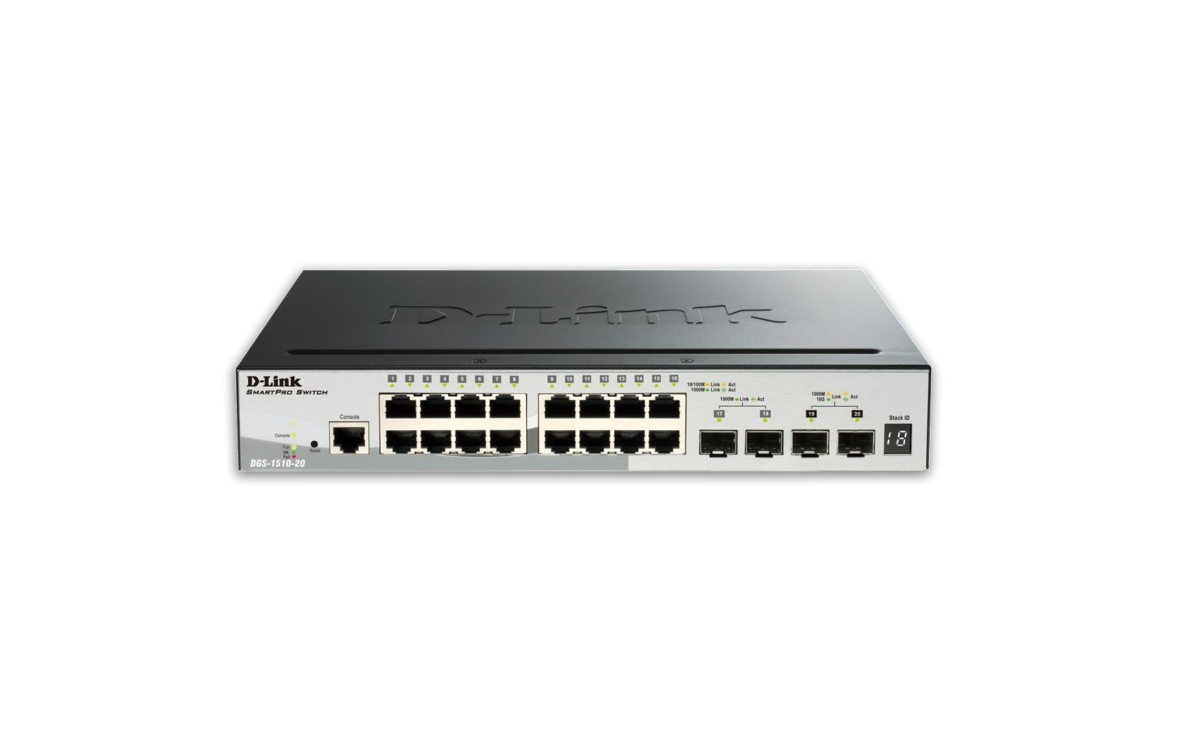 D-Link DGS-1510-20 – Managed Switch – 16×GbE, 2×SFP, 2×SFP+, L2/L3, 1U