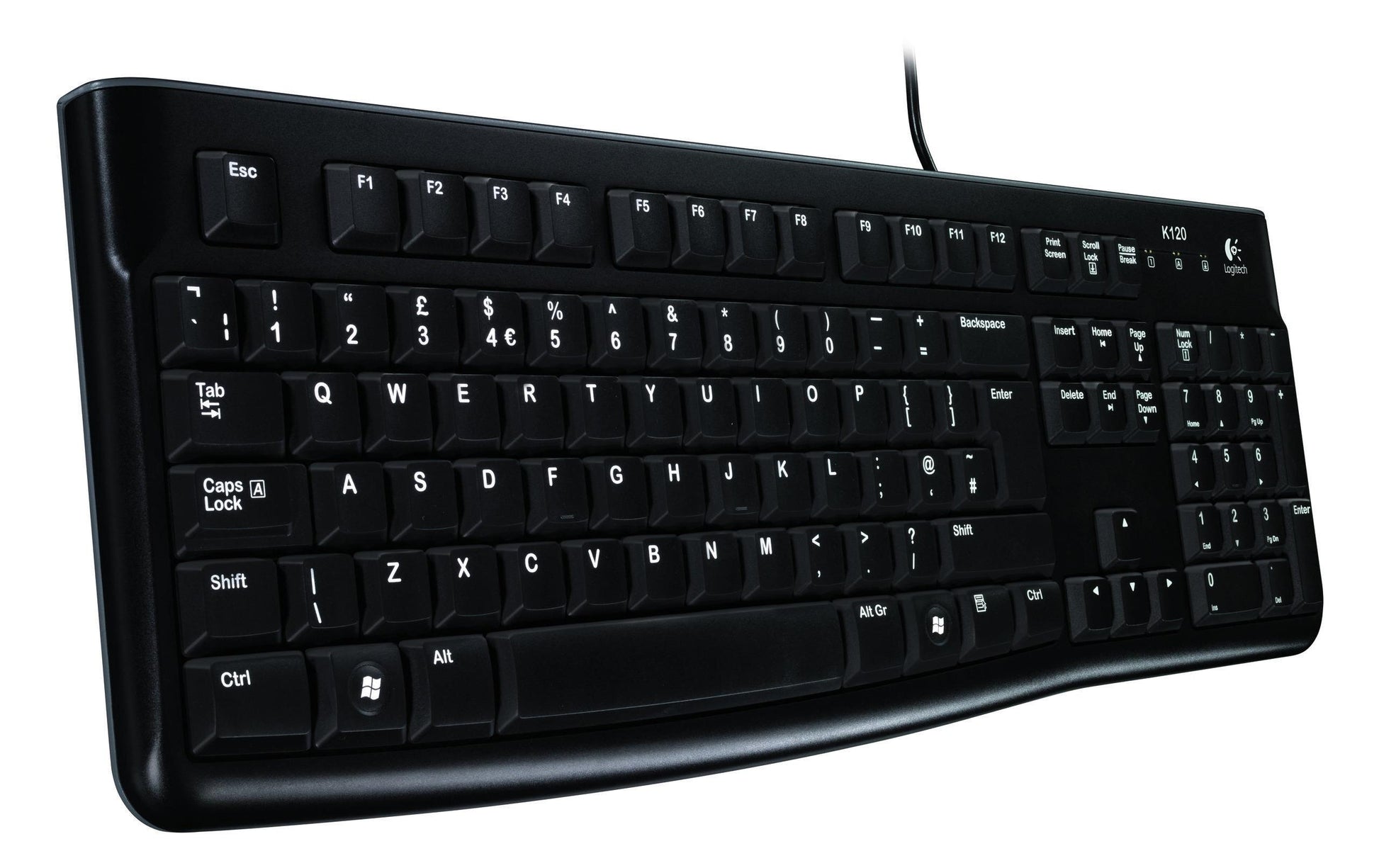 Logitech K120 – Tastatur, kabelgebunden (USB-A), UK-Layout (EN), Schwarz