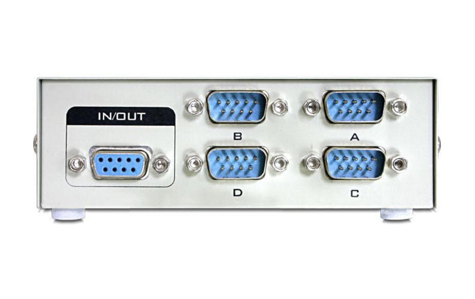 DeLOCK 87589 RS-232 Switchbox – 4× IN → 1× OUT (DB9), manuell (Tasten), für RS-232/RS-422/RS-485 Geräte, grau
