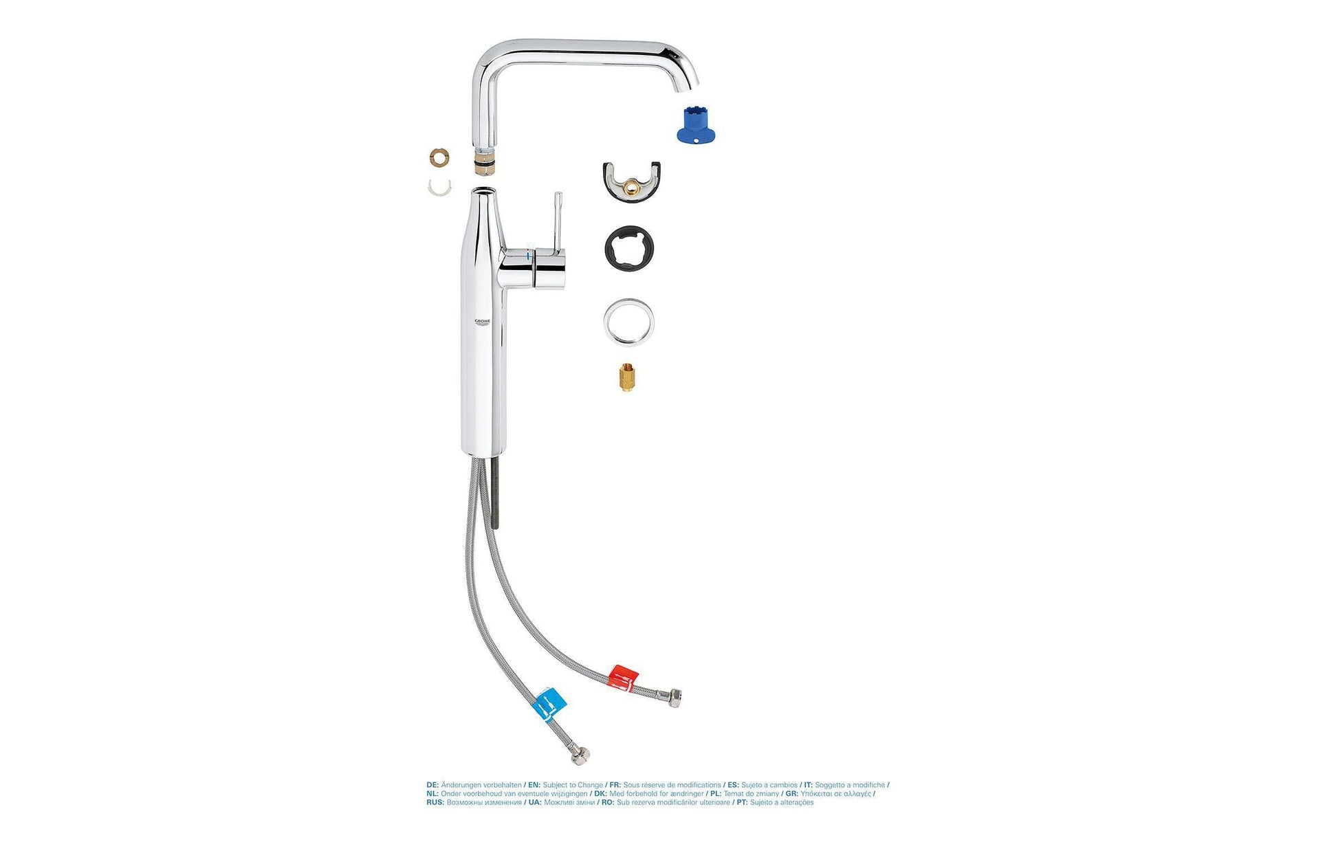 GROHE Essence Einhebel-Waschtischbatterie – 210 × 90 mm, Messing, Chrom, 5,7 l/min, für Waschbecken
