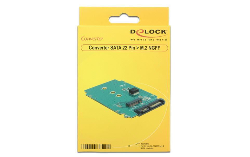 DeLOCK 62521 Adapterplatine M.2 zu SATA – 6 Gbit/s, M.2 Key-B, SATA mit Strom, 95,5 × 65,5 × 6,5 mm, Grün