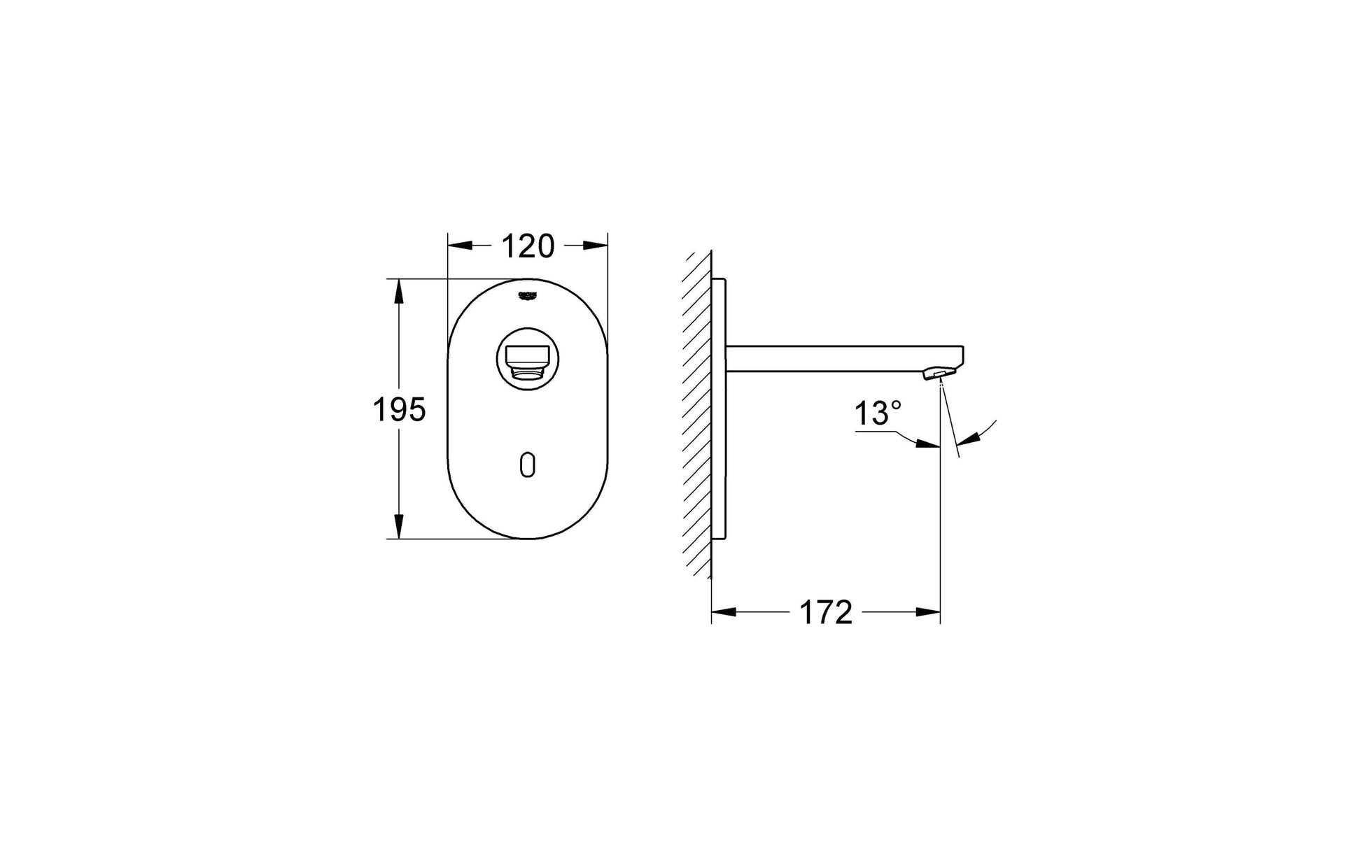 GROHE Badebatterie (Unterputz) Eurosmart Infrarot-Elektronik – 12×13 cm, Messing, Wandmontiert, Chrom