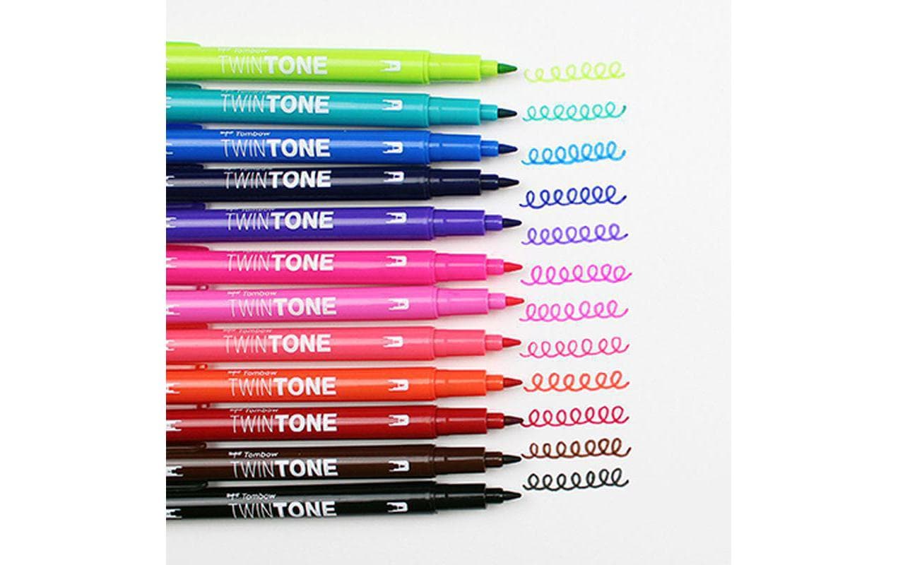 Tombow Filzstifte TwinTone, Strichbreite 0,3–0,8 mm, 12 Farben