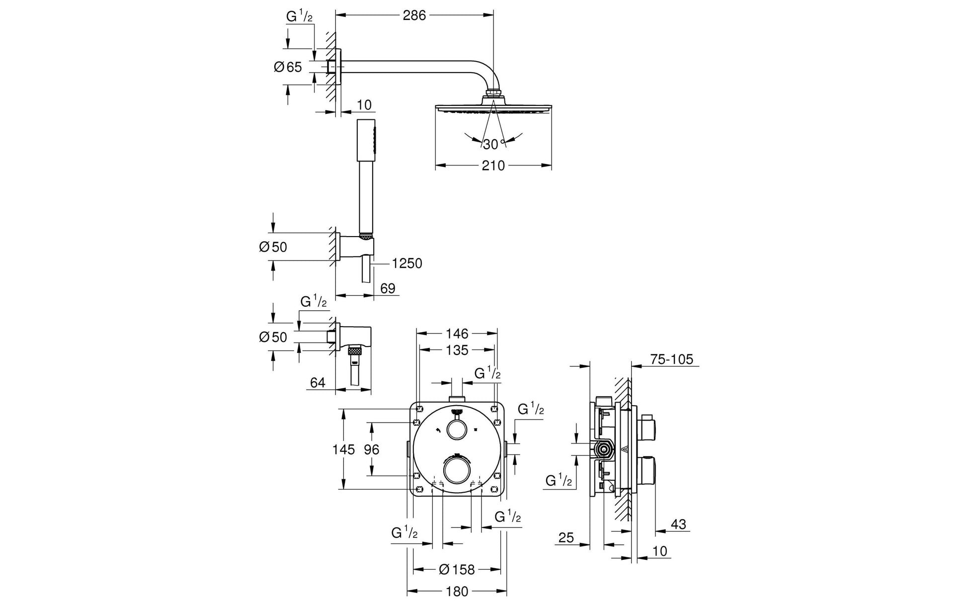 GROHE Grotherm Unterputz-Badebatterie – Zweigriffarmatur, Messing, Chrom