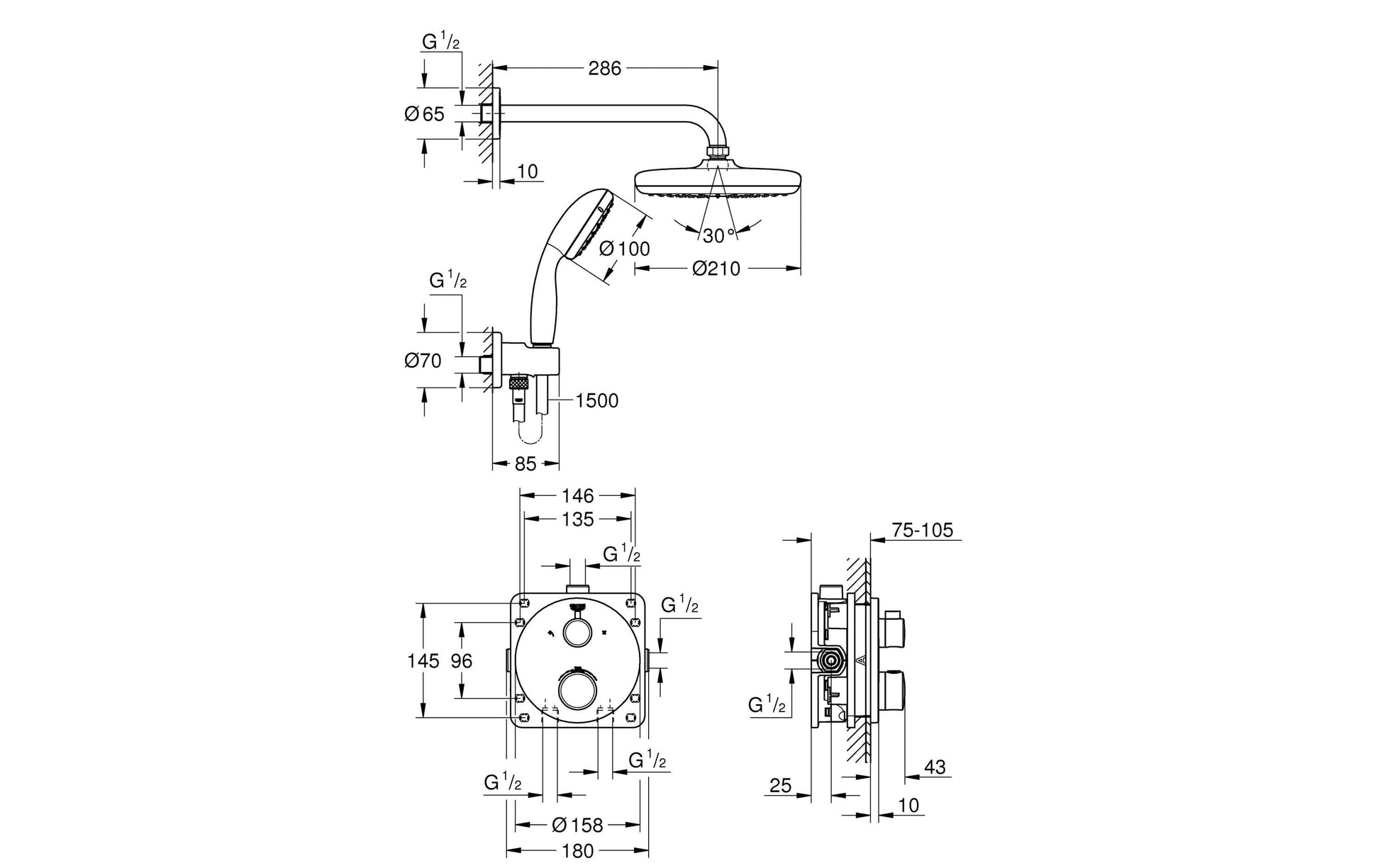 GROHE Grotherm Unterputz-Badebatterie – Zweigriffarmatur (Unterputz), Messing/Chrom, Wandmontiert