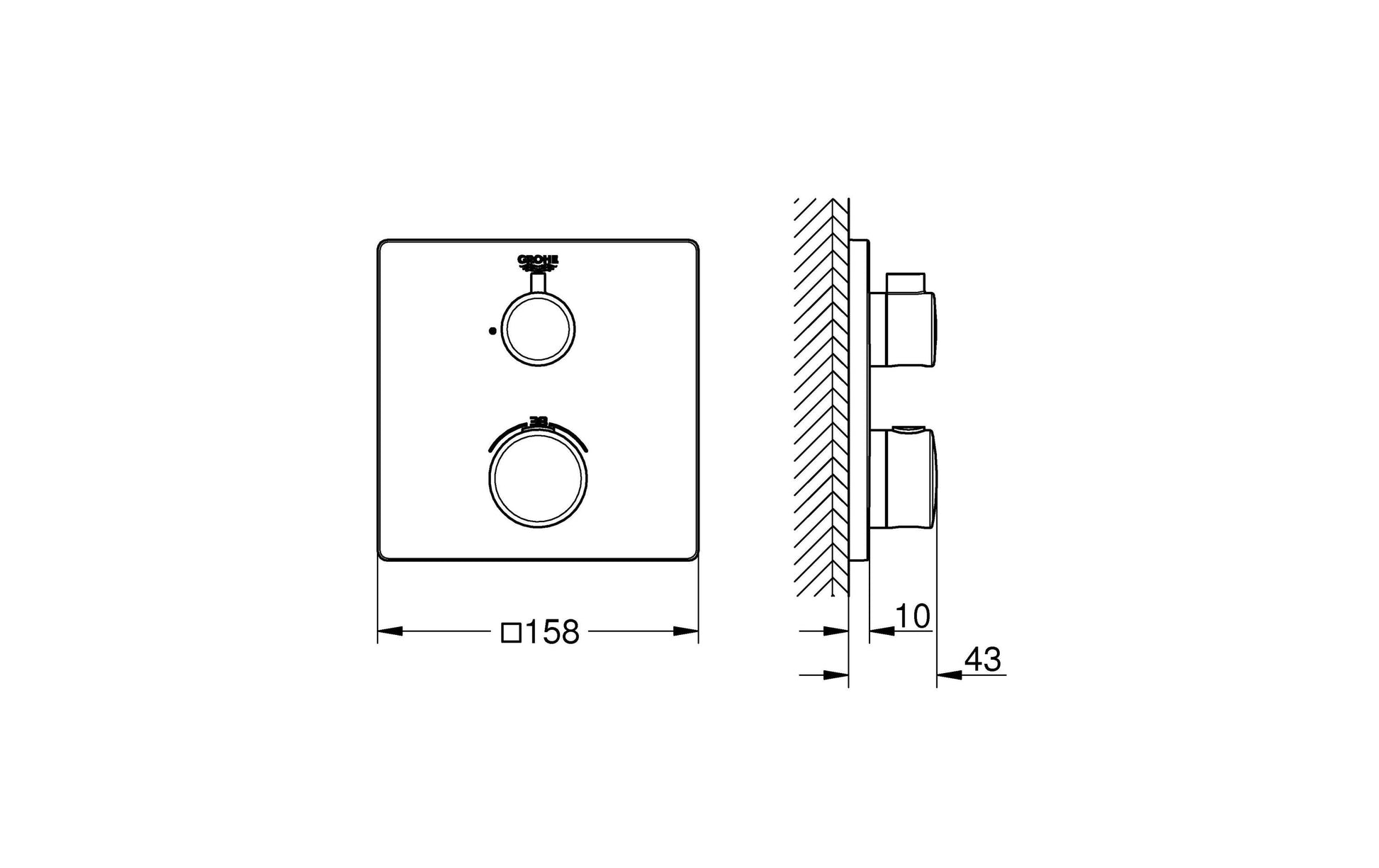 GROHE Grotherm Unterputz-Badebatterie – Thermostat, 20 cm, Messing, Chrom