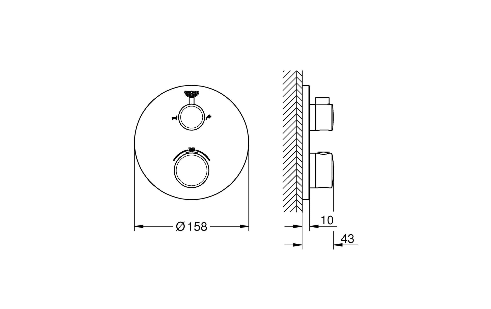 GROHE Grohtherm Thermostat-Wannenbatterie – Anschlussmass 43 mm, 180 × 243 mm, Messing/Chrom, für Badewanne
