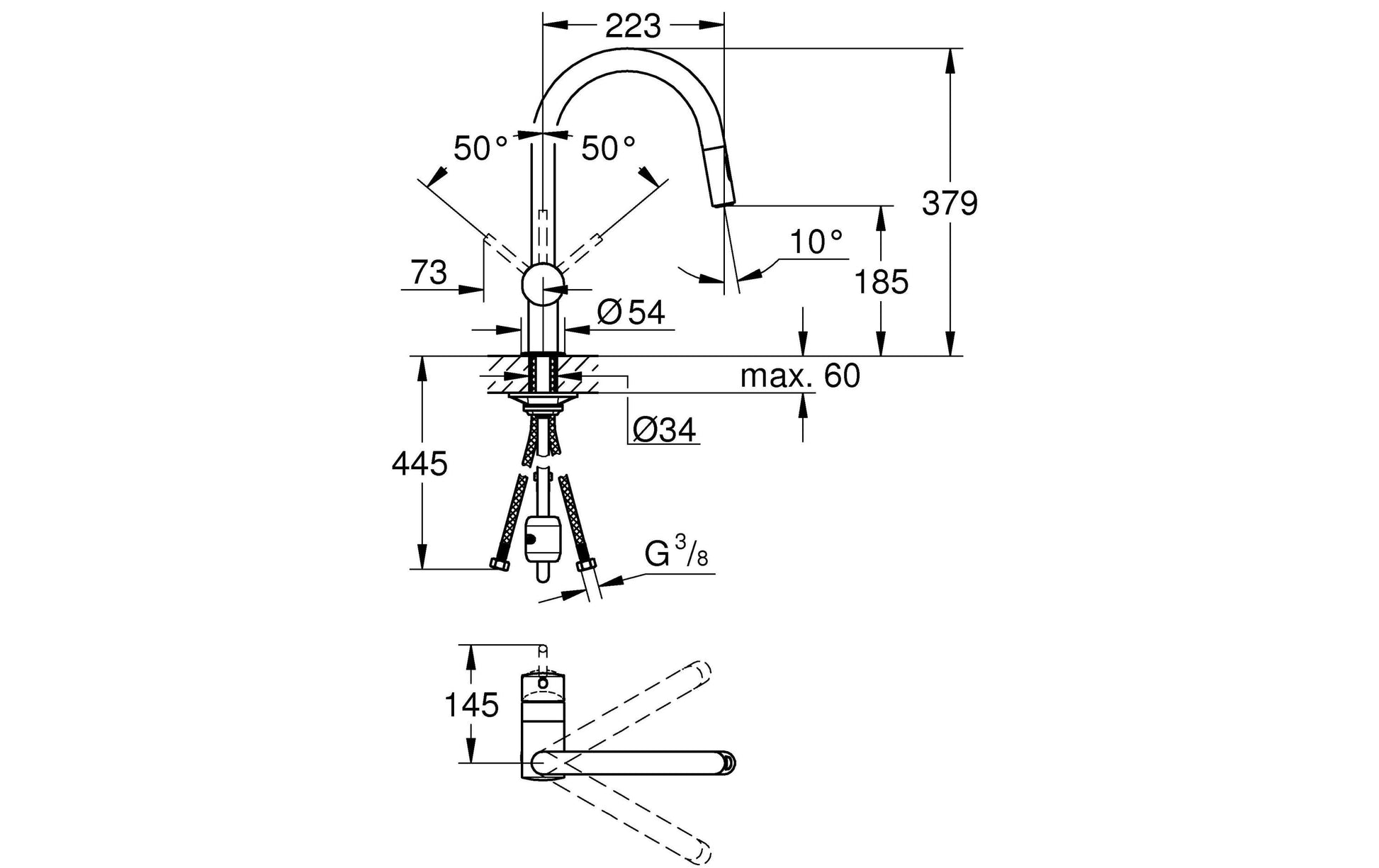 GROHE Einhebelmischer Minta – 21×56×9 cm, Messing, Standmontage, Chrom