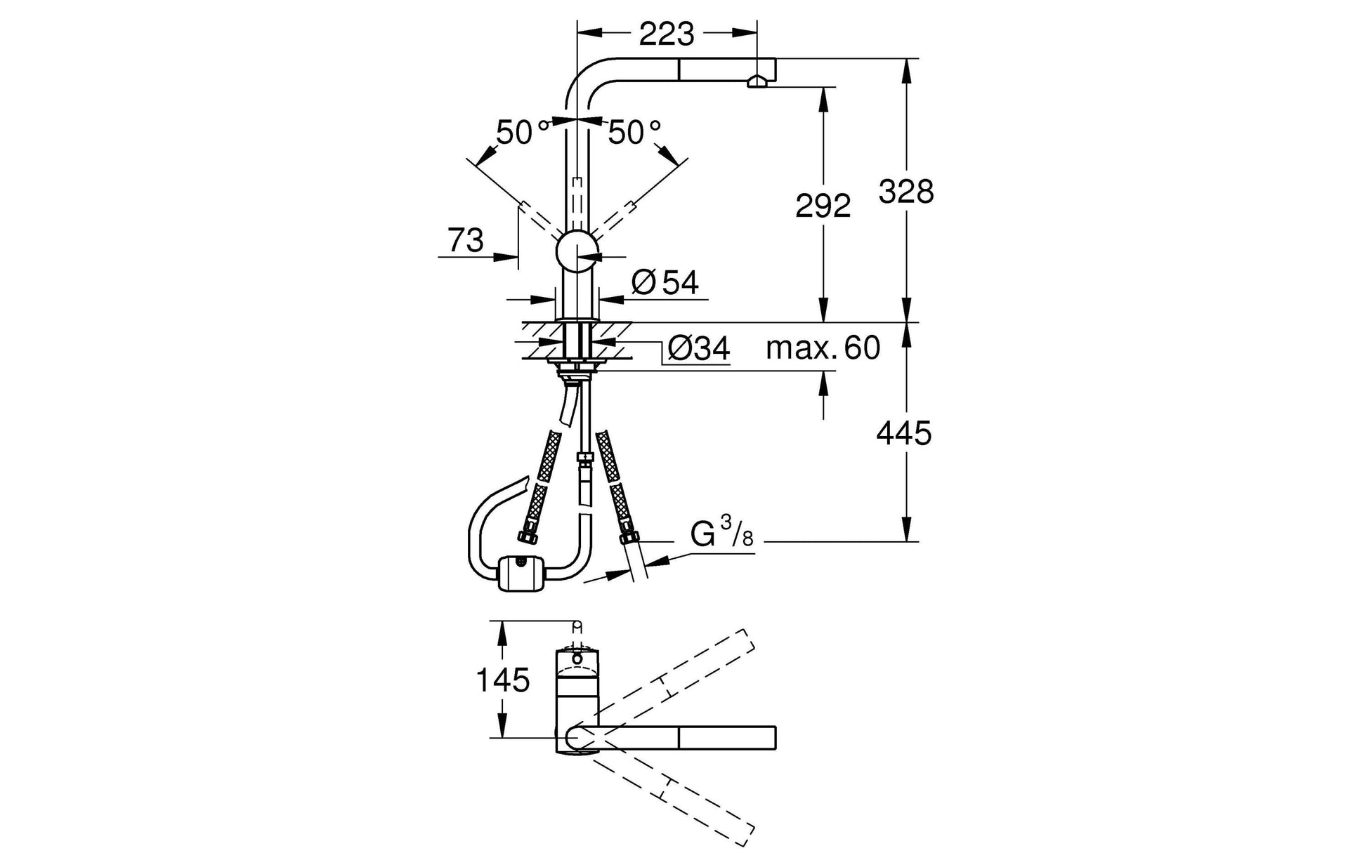 GROHE Minta Badebatterie – Einhebelmischer, Messing, Chrom