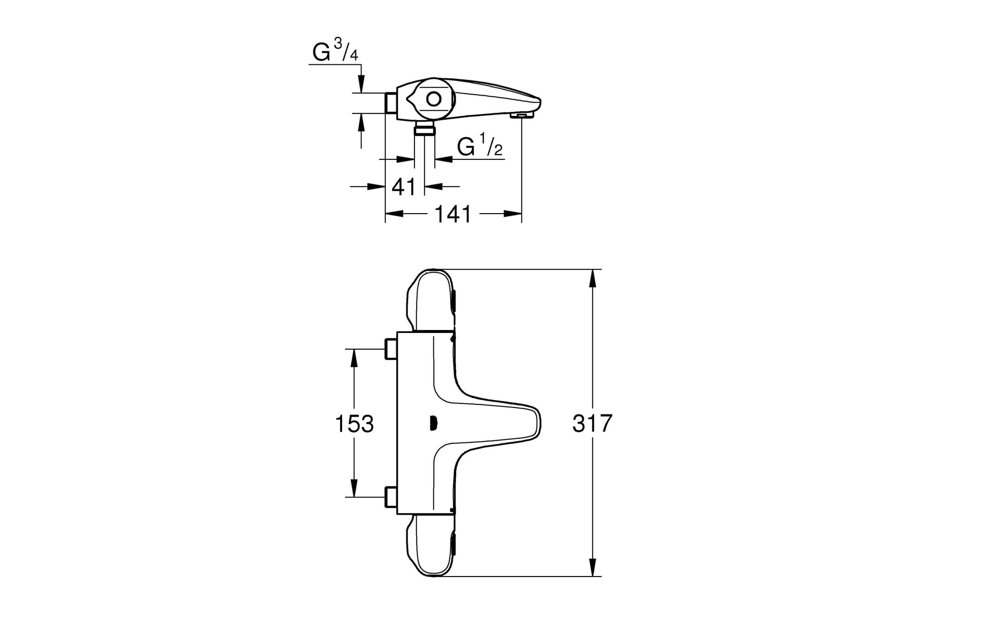 GROHE Grohtherm 1000 Unterputz-Badebatterie – Thermostat, Messing, Chrom