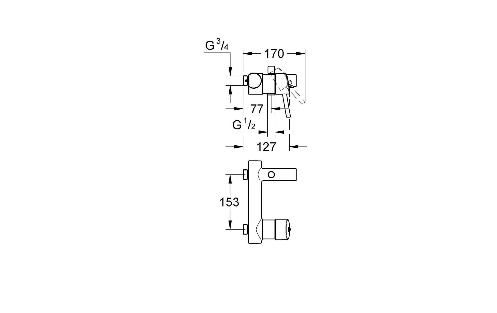 GROHE Concetto Einhand-Wannenbatterie – Anschluss 3/4", 180 × 145 mm, Messing, Chrom, für Badewanne & Dusche