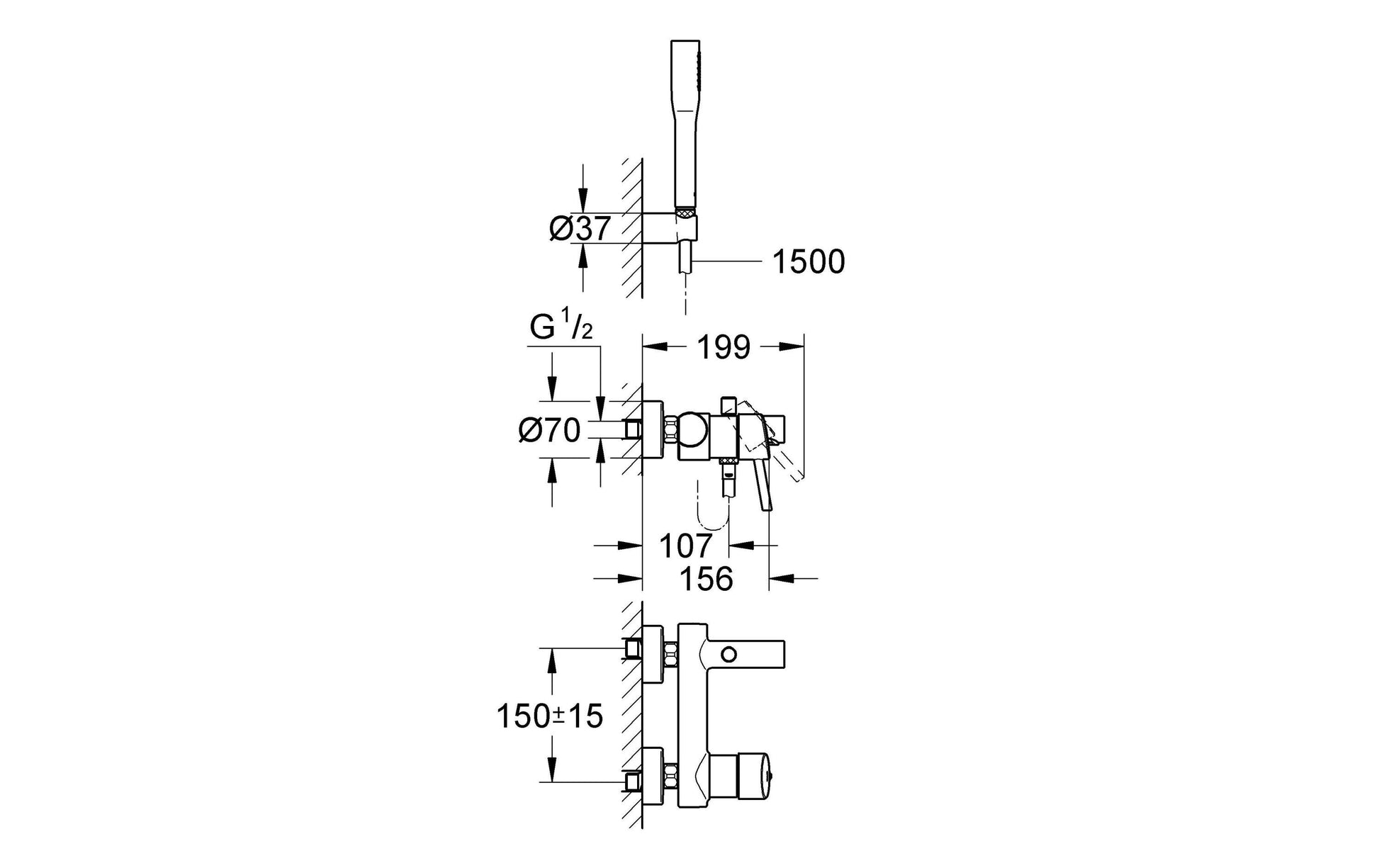 GROHE Concetto Badebatterie – Einhebelmischer, Messing, Wandmontiert, Chrom