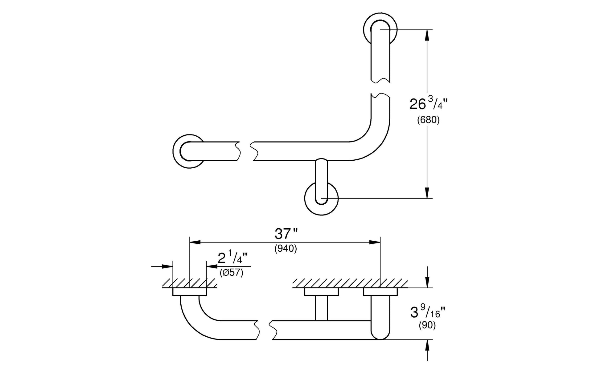 GROHE Wannengriff – 73,7 cm, Metall, zum Bohren, Chrom