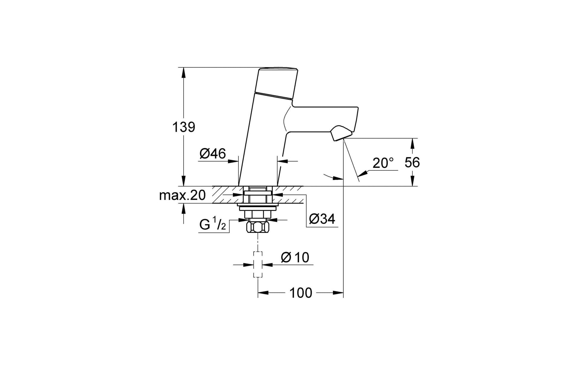 GROHE Concetto Standventil – Einhebelmischer, Messing, Chrom, Anschluss 1/2", 5,7 l/min, für Waschbecken