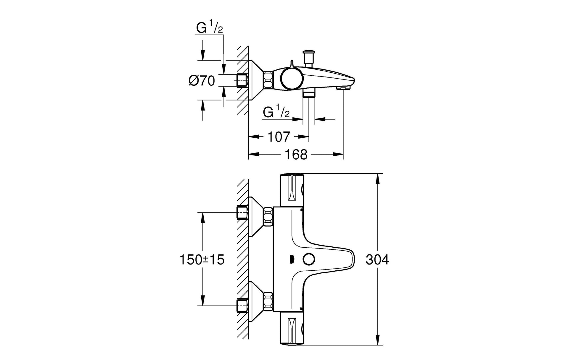 Grohe Grohtherm 800 Thermostat Badarmatur (Unterputz) – 18,5×11 cm, Messing, Chrom