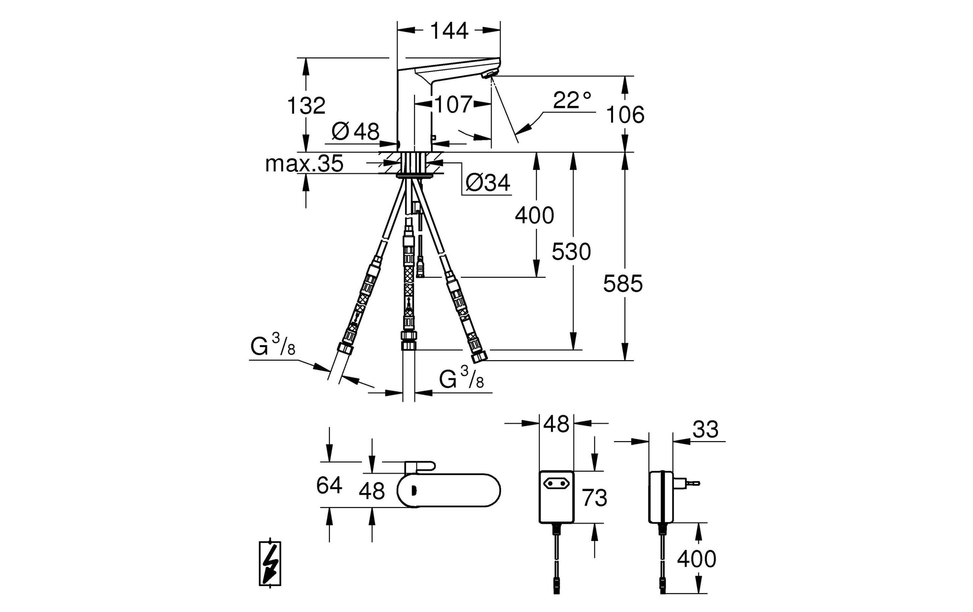 GROHE Badebatterie (Unterputz) Eurosmart CE Infrarot-Elektronik – 8,7 cm, Messing, Chrom