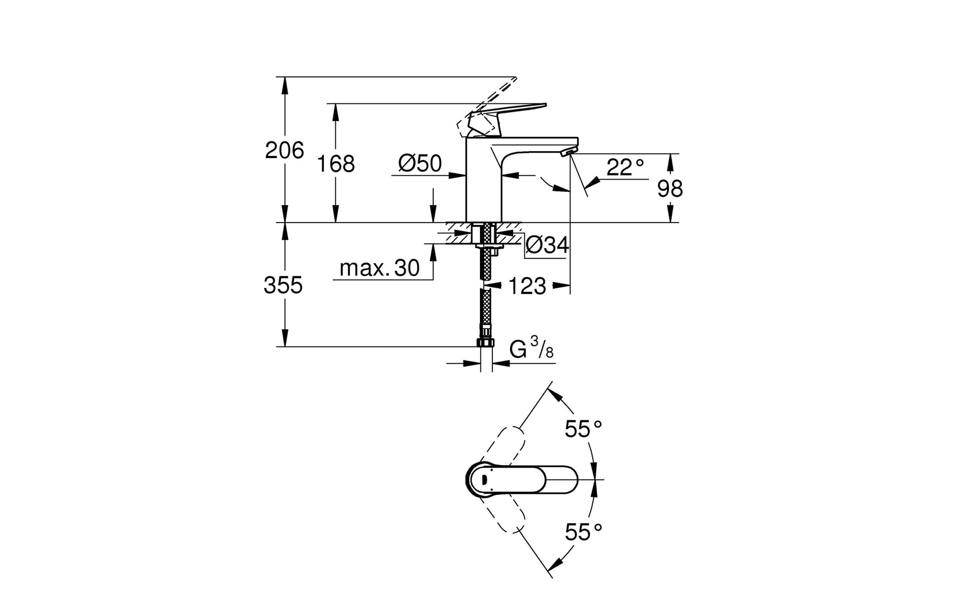 GROHE Eurosmart Cosmopolitan Badebatterie – Einhebelmischer, Messing, Chrom