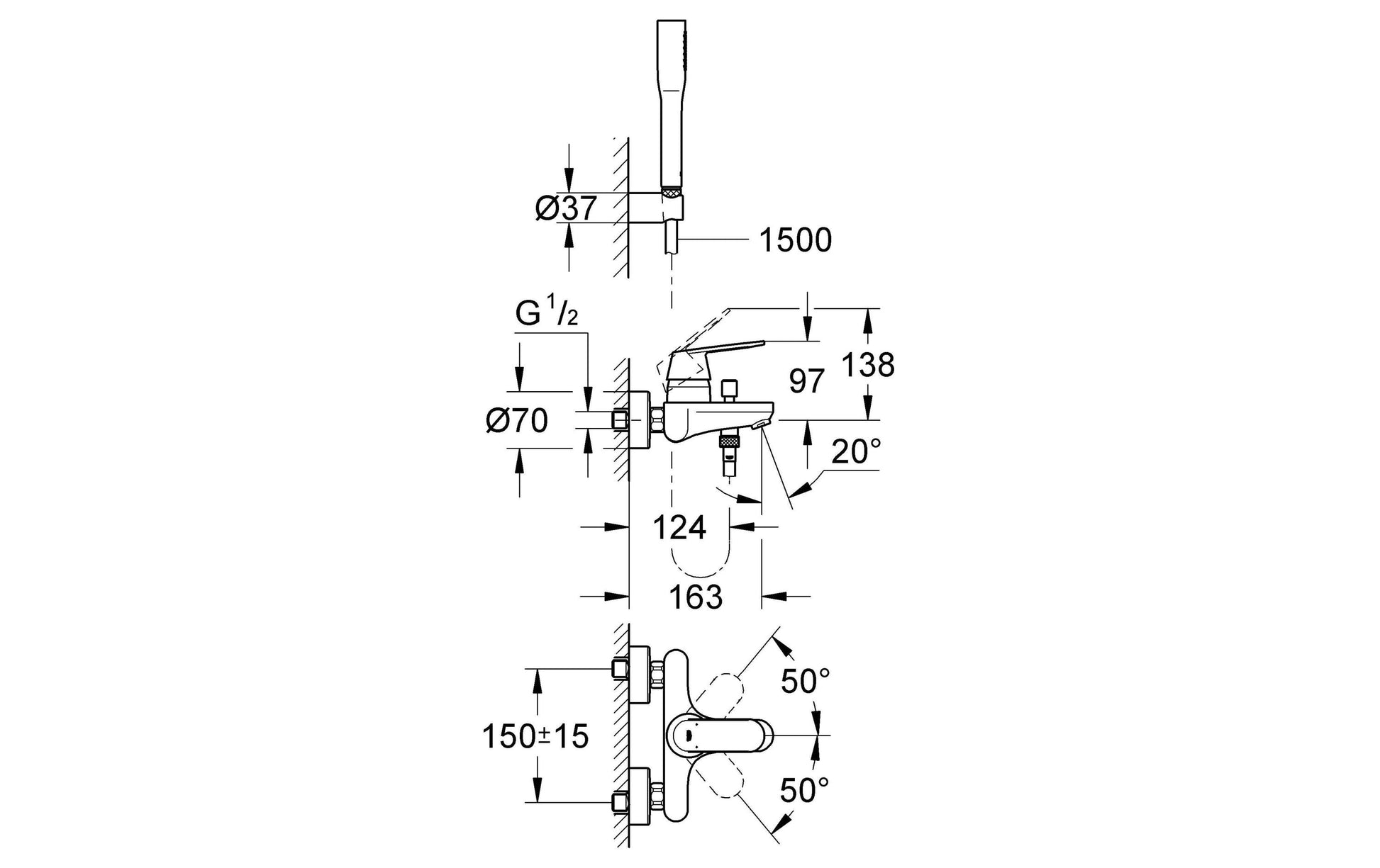 GROHE Badebatterie (Unterputz) Eurosmart Cosmopolitan – Messing, Chrom