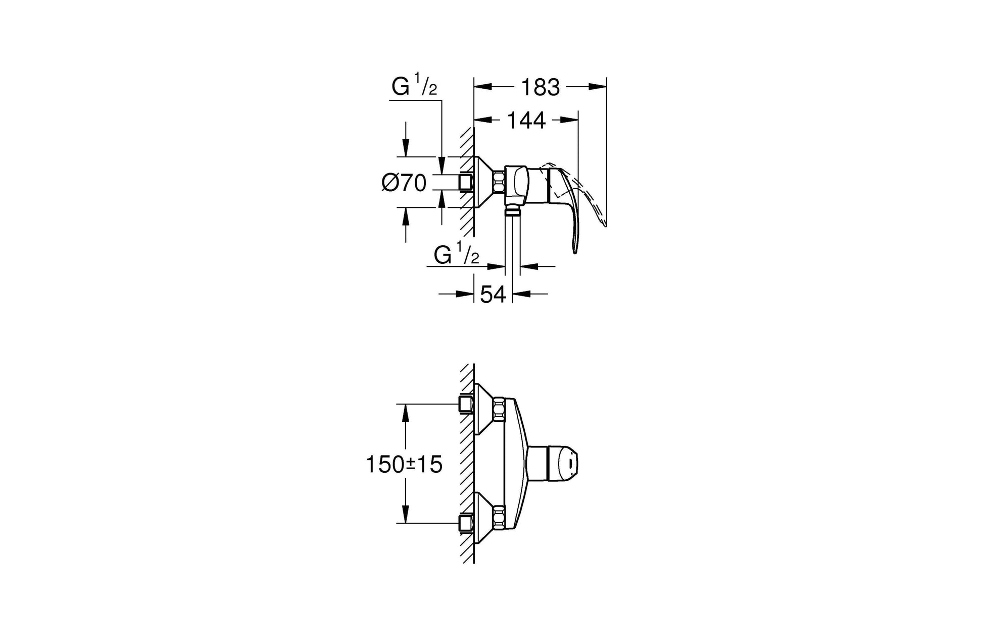 Grohe Badebatterie (Unterputz) Eurosmart – Einhebelmischer, Messing, Chrom