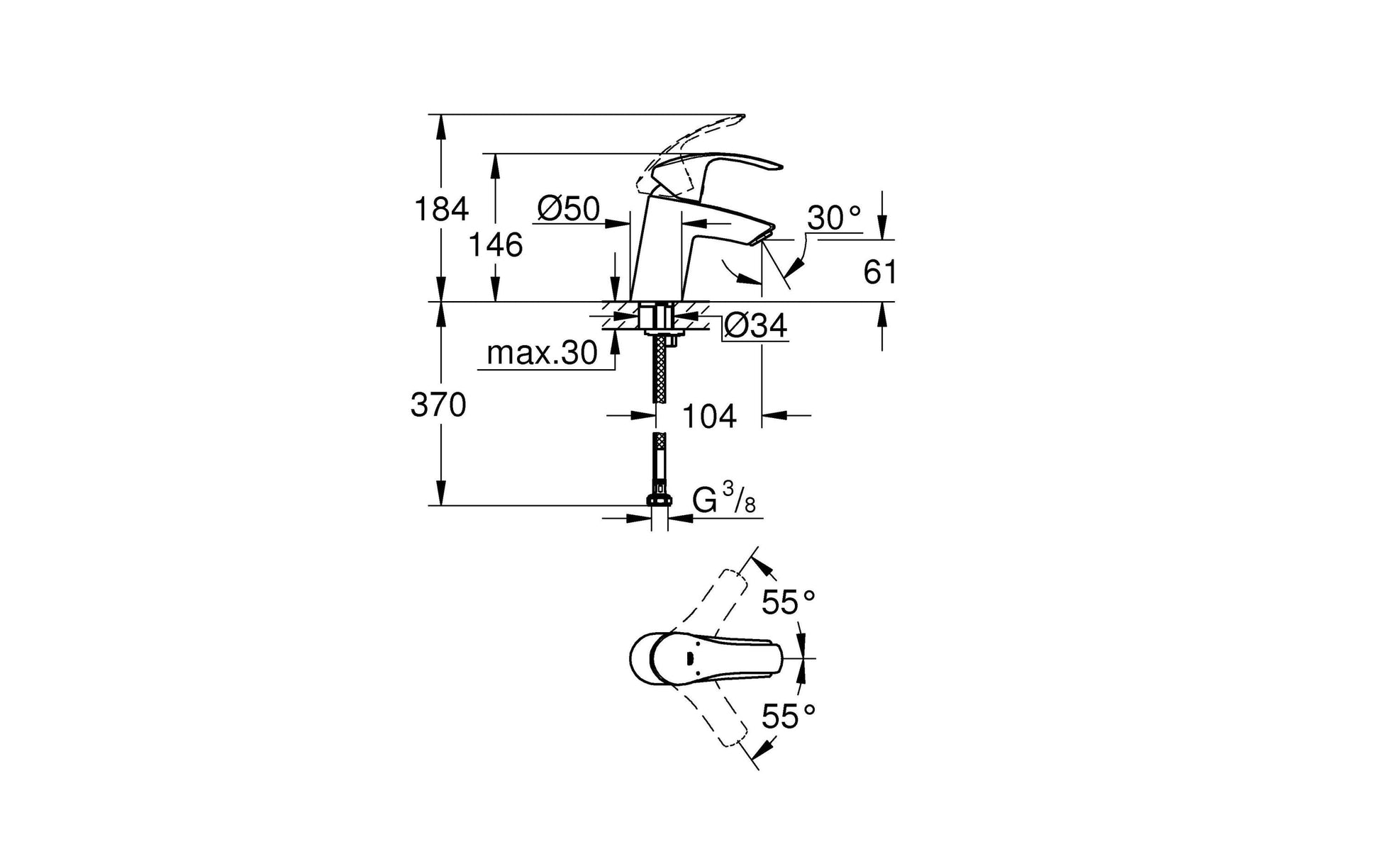 GROHE Badebatterie (Unterputz) Eurosmart – Einhebelmischer, Messing, Chrom