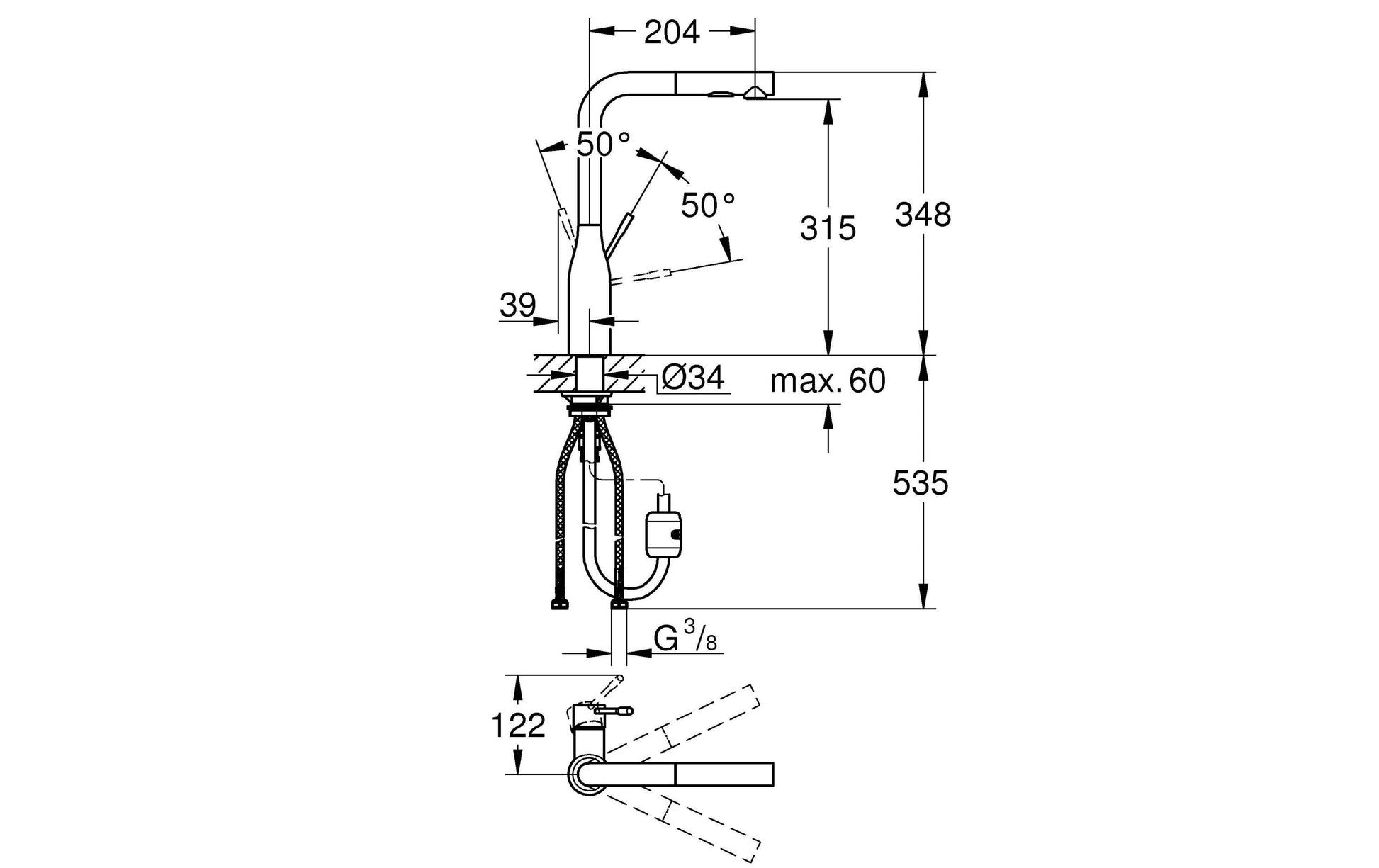GROHE Essence – Spültischbatterie, ausziehbare Brause, Keramikkartusche, Messing/Chrom, 31,5 × 45 × 7,5 cm