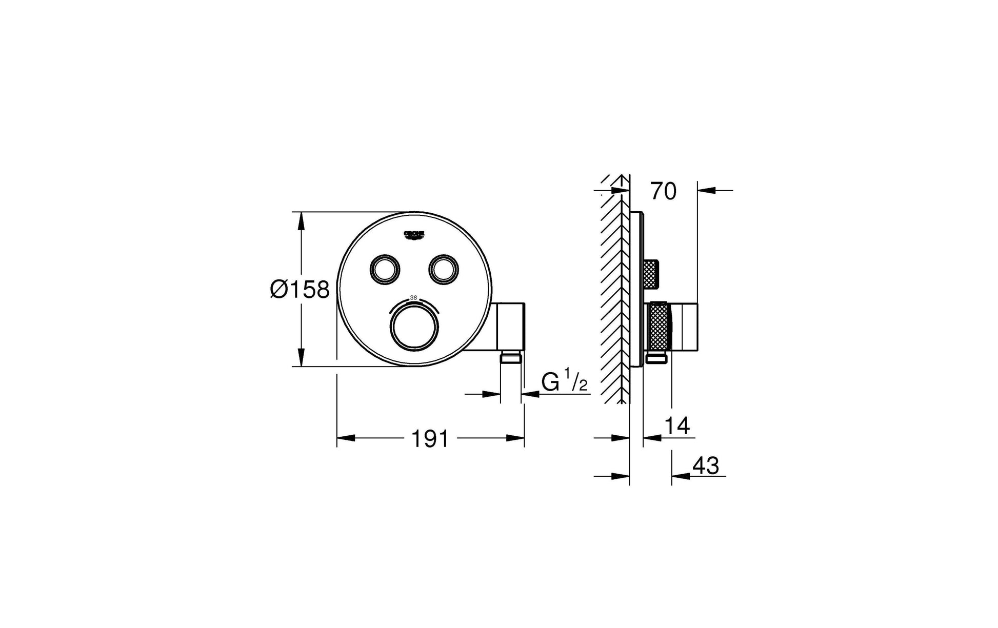 GROHE Thermostat Grohtherm SmartControl – 18×15 cm, Messing, Chrom